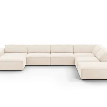 Coltar panoramic stanga 7 locuri, Jodie, Micadoni Home, BL, 364x262x70 cm, catifea, bej deschis imagine