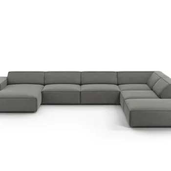 Coltar panoramic stanga 7 locuri, Jodie, Micadoni Home, BL, 364x262x70 cm, catifea, gri deschis imagine