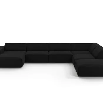 Coltar panoramic stanga 7 locuri, Jodie, Micadoni Home, BL, 364x262x70 cm, catifea, negru imagine