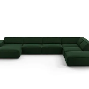 Coltar panoramic stanga 7 locuri, Jodie, Micadoni Home, BL, 364x262x70 cm, catifea, verde bottle imagine