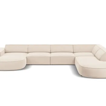 Coltar panoramic stanga 7 locuri, Jodie, Micadoni Home, BL, forma rotunjita, 364x262x70 cm, catifea, bej deschis imagine