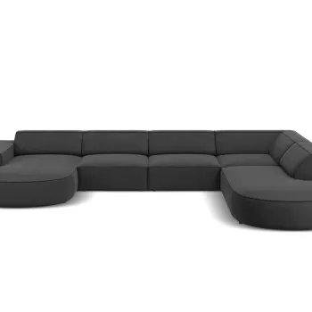 Coltar panoramic stanga 7 locuri, Jodie, Micadoni Home, BL, forma rotunjita, 364x262x70 cm, catifea, gri imagine