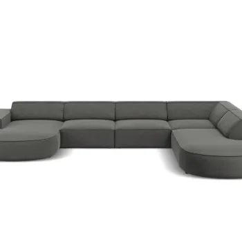 Coltar panoramic stanga 7 locuri, Jodie, Micadoni Home, BL, forma rotunjita, 364x262x70 cm, catifea, gri deschis imagine