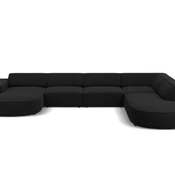 Coltar panoramic stanga 7 locuri, Jodie, Micadoni Home, BL, forma rotunjita, 364x262x70 cm, poliester, negru imagine