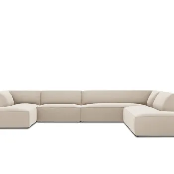 Coltar panoramic stanga 7 locuri, Ruby, Micadoni Home, BL, 366x273x69 cm, catifea, bej imagine