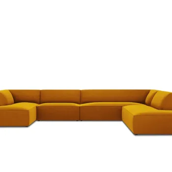 Coltar panoramic stanga 7 locuri, Ruby, Micadoni Home, BL, 366x273x69 cm, catifea, galben imagine