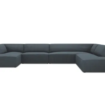 Coltar panoramic stanga 7 locuri, Ruby, Micadoni Home, BL, 366x273x69 cm, velur, albastru imagine