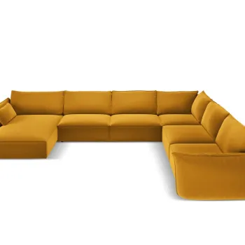 Coltar panoramic stanga 8 locuri, Kaelle, Micadoni Home, BL, 384x284x85 cm, catifea, galben imagine