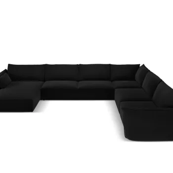 Coltar panoramic stanga 8 locuri, Kaelle, Micadoni Home, BL, 384x284x85 cm, catifea, negru imagine