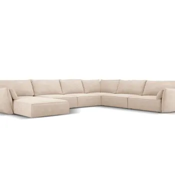 Coltar panoramic stanga 8 locuri, Kaelle, Micadoni Home, BL, 384x284x85 cm, poliester chenille, bej imagine