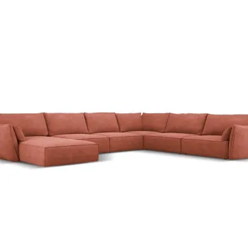 Coltar panoramic stanga 8 locuri, Kaelle, Micadoni Home, BL, 384x284x85 cm, poliester chenille, caramiziu imagine