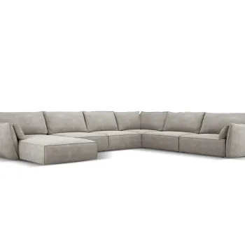 Coltar panoramic stanga 8 locuri, Kaelle, Micadoni Home, BL, 384x284x85 cm, poliester chenille, gri deschis imagine