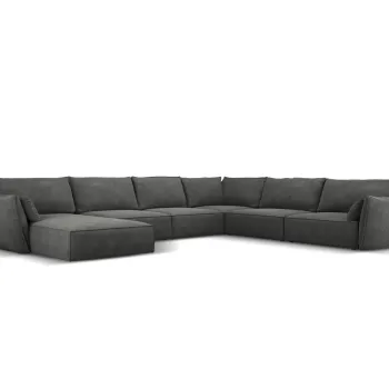 Coltar panoramic stanga 8 locuri, Kaelle, Micadoni Home, BL, 384x284x85 cm, poliester chenille, gri inchis imagine