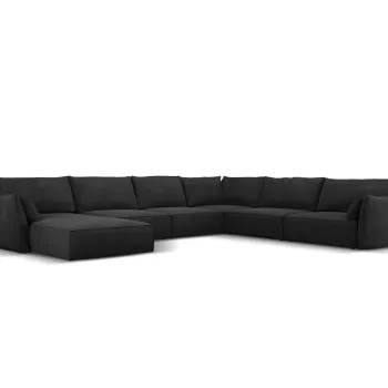 Coltar panoramic stanga 8 locuri, Kaelle, Micadoni Home, BL, 384x284x85 cm, poliester chenille, negru imagine