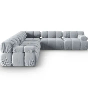 Coltar simetric 5 locuri, Bellis-51, Micadoni Home, 282x282x70 cm, catifea, albastru deschis imagine