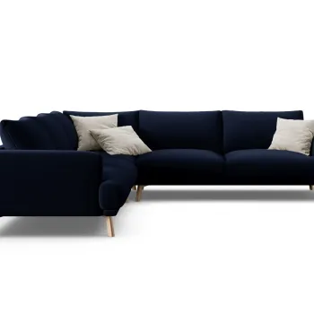 Coltar simetric 5 locuri, Naomi, Micadoni Home, 280x280x75 cm, catifea, albastru regal imagine