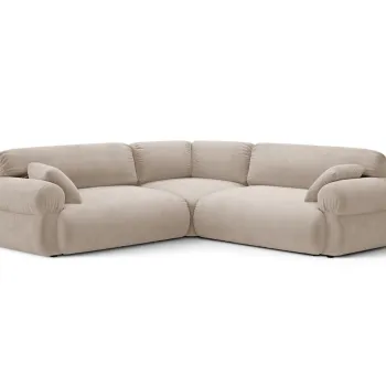 Coltar simetric 5 locuri, Ophelia, Micadoni Home, 259x259x84 cm, catifea, bej imagine