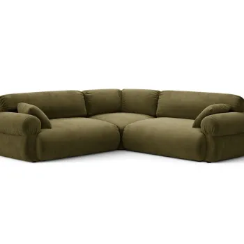 Coltar simetric 5 locuri, Ophelia, Micadoni Home, 259x259x84 cm, catifea, verde imagine