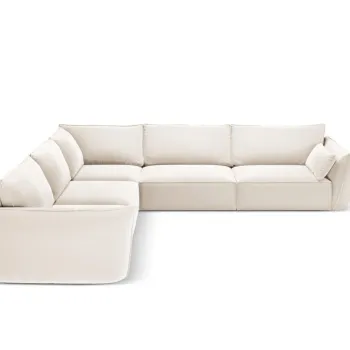 Coltar simetric 7 locuri, Kaelle, Micadoni Home, BL, 286x286x85 cm, catifea, bej deschis imagine