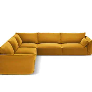 Coltar simetric 7 locuri, Kaelle, Micadoni Home, BL, 286x286x85 cm, catifea, galben imagine