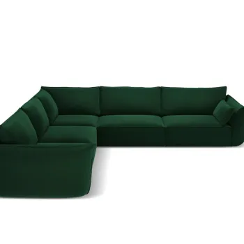 Coltar simetric 7 locuri, Kaelle, Micadoni Home, BL, 286x286x85 cm, catifea, verde bottle imagine