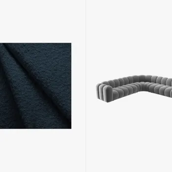 Coltar simetric modular 5 locuri, Lupine-101, Micadoni Home, 309x309x70 cm, tesatura boucle, albastru inchis imagine