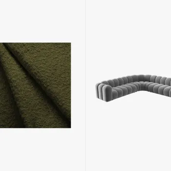 Coltar simetric modular 5 locuri, Lupine-101, Micadoni Home, 309x309x70 cm, tesatura boucle, oliv inchis imagine