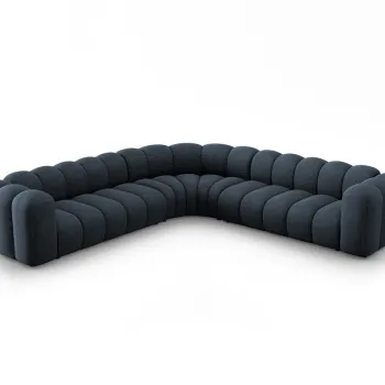 Coltar simetric modular 5 locuri, Lupine-140, Micadoni Home, 309x309x70 cm, tesatura chenille din poliester, albastru regal imagine