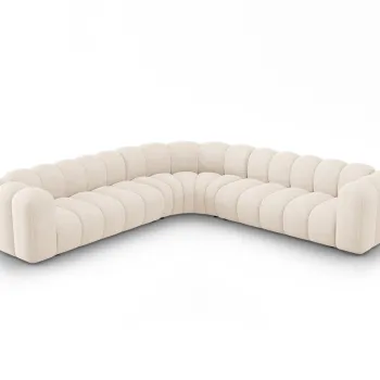 Coltar simetric modular 5 locuri, Lupine-140, Micadoni Home, 309x309x70 cm, tesatura chenille din poliester, bej deschis imagine