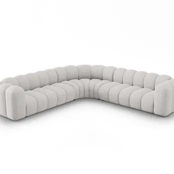 Coltar simetric modular 5 locuri, Lupine-140, Micadoni Home, 309x309x70 cm, tesatura chenille din poliester, gri deschis imagine