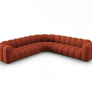 Coltar simetric modular 5 locuri, Lupine-140, Micadoni Home, 309x309x70 cm, tesatura chenille din poliester, teracota imagine