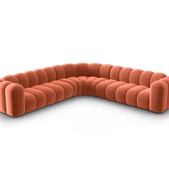 Coltar simetric modular 5 locuri, Lupine-44, Micadoni Home, 309x309x70 cm, catifea, corai imagine