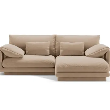 Coltar stanga 3 locuri, Torino-184, Micadoni Home, 220x170x83 cm, catifea, bej sand imagine