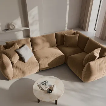 Coltar stanga 4 locuri, Chris-184, Micadoni Home, 295x210x80 cm, catifea, bej sand imagine