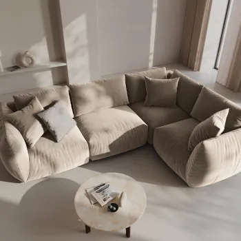 Coltar stanga 4 locuri, Chris-184, Micadoni Home, 295x210x80 cm, catifea, ecru imagine