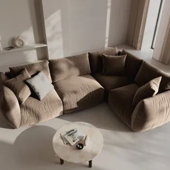 Coltar stanga 4 locuri, Chris-184, Micadoni Home, 295x210x80 cm, catifea, maro deschis imagine