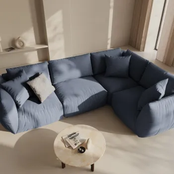 Coltar stanga 4 locuri, Chris-259, Micadoni Home, 295x210x80 cm, tesatura structurata chenille, albastru muted imagine