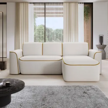 Coltar stanga 4 locuri ELTAP, Ume, 287x190x88 cm, lemn/poliester, alb/galben imagine