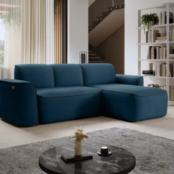 Coltar stanga 4 locuri ELTAP, Ume, 287x190x88 cm, lemn/poliester, albastru/gri inchis imagine