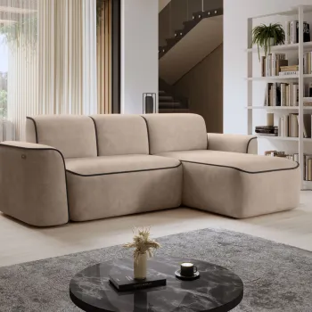 Coltar stanga 4 locuri ELTAP, Ume, 287x190x88 cm, lemn/poliester, bej inchis/negru imagine