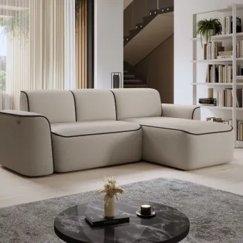 Coltar stanga 4 locuri ELTAP, Ume, 287x190x88 cm, lemn/poliester, bej/maro inchis imagine