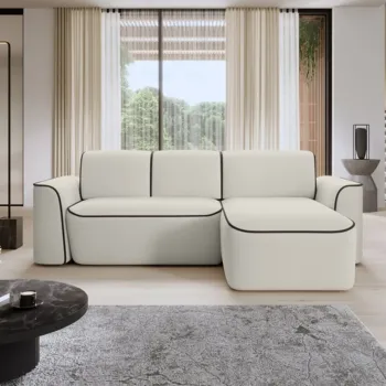 Coltar stanga 4 locuri ELTAP, Ume, 287x190x88 cm, lemn/poliester, bej/negru imagine