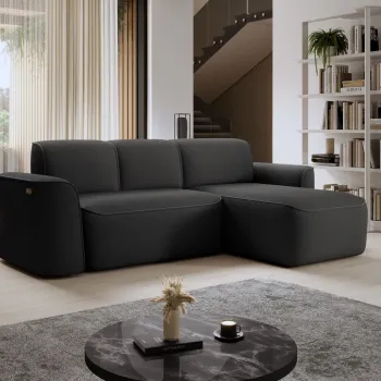 Coltar stanga 4 locuri ELTAP, Ume, 287x190x88 cm, lemn/poliester, gri inchis/gri inchis imagine