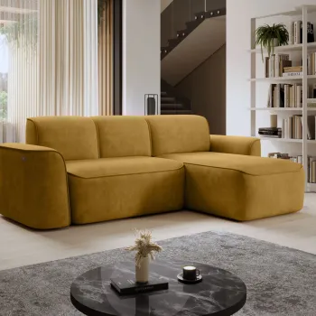 Coltar stanga 4 locuri ELTAP, Ume, 287x190x88 cm, lemn/poliester, mustar imagine