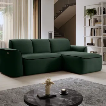 Coltar stanga 4 locuri ELTAP, Ume, 287x190x88 cm, lemn/poliester, verde inchis/negru imagine