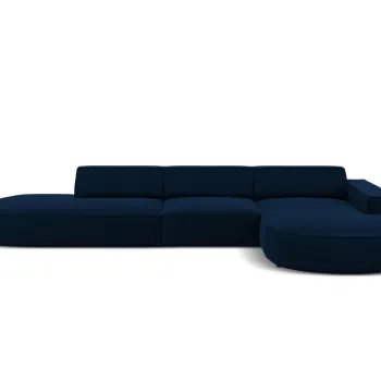 Coltar stanga 4 locuri, Jodie, Micadoni Home, BL, forma rotunjita, 342x166x70 cm, catifea, albastru regal imagine