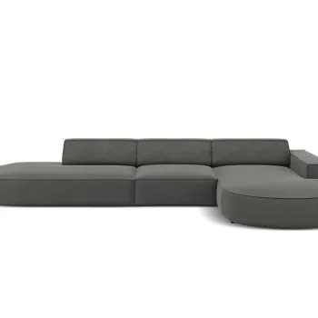 Coltar stanga 4 locuri, Jodie, Micadoni Home, BL, forma rotunjita, 342x166x70 cm, catifea, gri deschis imagine