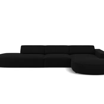 Coltar stanga 4 locuri, Jodie, Micadoni Home, BL, forma rotunjita, 342x166x70 cm, catifea, negru imagine