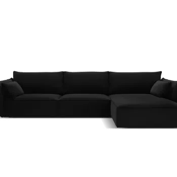 Coltar stanga 4 locuri, Kaelle, Micadoni Home, BL, 308x171x85 cm, catifea, negru imagine