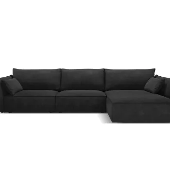 Coltar stanga 4 locuri, Kaelle, Micadoni Home, BL, 308x171x85 cm, poliester chenille, negru imagine